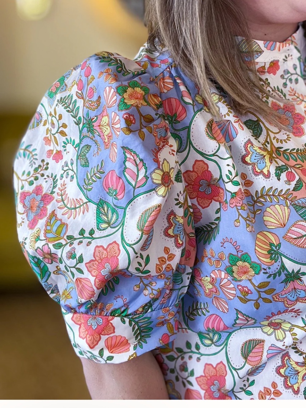 Sugarlips Floral Puff Sleeve Button-Back Blouse - Pastel Multicolor - Picture 4 of 11
